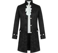 Cappotto Steampunk vittoriano con camicia a volant Tailcoat frac nero Cosplay M