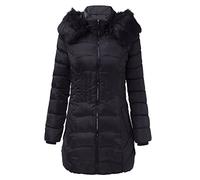 Cappotto trapuntato da donna, lungo, invernale, con colletto in pelliccia sintetica, effetto piumino, taglia grande, cappotto con cappuccio, slim fit, parka trapuntato, tinta unita, soffice giacca
