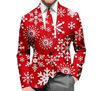 Cappotto Uomo Baggy con Stampa Fiocco di Neve Blazer Uomo Manica Lunga Elegante con Tasche e Pulsante Giacca Alla Moda Vestiti di Natale Tempo Libero Cardigan Slim Fit per Attività Natale, Watermelon