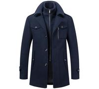 Cappotto Uomo Invernale - Giubbino Autunno Trench Elegante Lungo Peacoat Giaccone Con Bottoni e Cerniera Giacconi Slim Fit Soprabito Stile Caldo Casual Cappotti Con Tasche Giacche 2025, Blu navy M