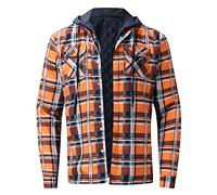 Cappotto Uomo Inverno Lungo Uomo Casual Autunno e Inverno Plaid stampato con Cappuccio Tasca con Zip Manica Lunga Camicia Patchwork Giacca Larga ispessita, arancione, XL
