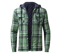 Cappotto Uomo Inverno Lungo Uomo Casual Autunno e Inverno Plaid stampato con Cappuccio Tasca con Zip Manica Lunga Camicia Patchwork Giacca Larga ispessita, verde, M