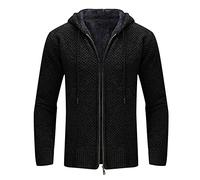 Cappotto Uomo Lungo Cappotto Lana Uomo Cappotti Autunno e Inverno Uomo Con Cappuccio in Cashmere imbottito Caldo Cardigan lavorato a maglia Cappotto Maglione Tasca Cappotto per il tempo, Le Noir, XL