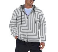Cappotto Uomo Stampa 3D Motivo Geometrico,Geometria del labirinto,Giacca Calda con Tasche Laterali,Felpa Casual Taglie Forti,Giacca Transizione