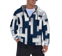 Cappotto Uomo Stampa 3D Motivo Geometrico,Strisce del labirinto quadrato,Giacca Calda con Tasche Laterali,Felpa Casual Taglie Forti,Giacca Transizione