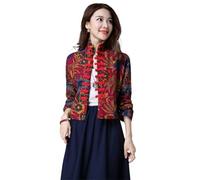 Cappotto Vintage in Stile Cinese - Cappotto retrò Stile Repubblica Cinese Giacca a Maniche Lunghe da Donna Stile Tang Nazionale Stile Cinese Top in Canapa di Cotone abbottonato, come mostrato,M