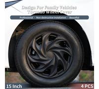 Cappucci sportivi Cerchio Coprimozzi Tornado da 15 pollici Copriruota neri per auto Set di 4 coprimozzi Honda Volkswagen, Chevy, Mazda, Dodge