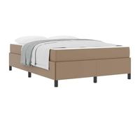 Cappuccino Fabric Bed Frame 160x200 cm with Upholstered Headboard, Mid-Firm Pocket Spring Mattress Included, Engineered Wood Slatted Base for Stable Support, 280 kg Max Load, Easy Assembly