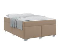 Cappuccino Fabric Upholstered Bed Frame 140x200 cm with Medium Firm Pocket Sprung Mattress, Modern Upholstered Bedstead with Wooden Slatted Base, 280 kg Capacity, Easy Assembly, Double Bed Size