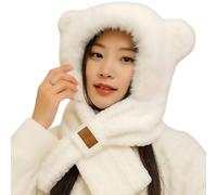 Cappuccio lavorato a maglia con sciarpa e orecchie - Bianco KP36922