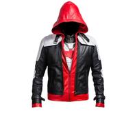 Cappuccio Rosso Batman Arkham Cavaliere 100% Vera Pelle Giacca ( Gilet Non Della