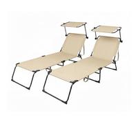 Capra Group Lettino Prendisole Pieghevole con Parasole Regolabile, Brandina da Giardino e Spiaggia in Textilene Traspirante e Acciaio Verniciato, 4 Posizioni, Salvaspazio con Maniglia (2, Beige)