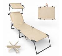 Capra Group Lettino Prendisole Pieghevole con Parasole Regolabile, Brandina da Giardino e Spiaggia in Textilene Traspirante e Acciaio Verniciato, 4 Posizioni, Salvaspazio con Maniglia (1, Beige)
