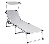 Capra Group Sdraio pieghevole in ALLUMINIO relax da giardino, mare e piscina,con tettuccio parasole, facilmente trasportabile grazie a 2 maniglie, colore ECRU', 194Dx58Wx31H cm (Grigio)