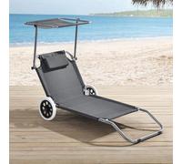 Capra Group Sdraio spiaggina da mare e spiaggia in alluminio con ruote, schienale regolabile 5 Posizioni, con cuscino poggiatesta e tettuccio parasole, sedia xarrello trolley per trasportare