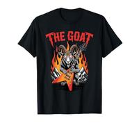 Capra in metallo con chitarra Flames Pentagram Rock Maglietta