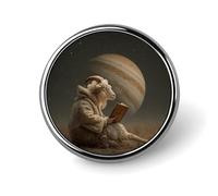 Capra Lettura Un Libro Sotto Il Pianeta Spilla Rotonda per Uomo Donna Moda Distintivo Collare Pin Vestito Giacca Zaino Accessori