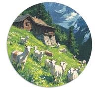 Capra Puzzle 1000 Pezzi Casa in Legno sulla Pendenza della Collina Rotonda Puzzle Giocattoli Regalo Interessanti Decorazioni Per La Casa per Tutta La Famiglia 1000pcs (67,5x67,5cm)
