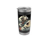 Capra su uno squalo giapponese Samurai Kanagawa Wave Bicchiere termico in acciaio inox doppia parete