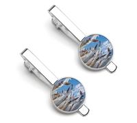 Capre bianche con corna lunghe divertenti fermacravatta clip fermacravatta clip fermacravatta normale cravatta regali decorativi per gli uomini, 5.5x2.2cm, Metallo