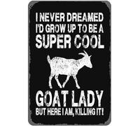 Capre fantastiche per donne e ragazze, sussurratore di capre, capra pigmea, animale, insegne in metallo vintage, arte murale, garage, caverna per uomini, fattoria, bar, terreno di caccia, metallo, 1