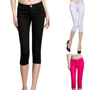 Capri Jeans da donna a 3/4, a vita alta, elasticizzati, in denim con tasche, vestibilità stretta, in denim, pantaloni corti skinny fit, jeans corti, Nero, XXL
