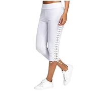 Capri Leggings da donna, bianchi, opachi, estivi, taglie grandi, da jogging, a vita alta, elasticizzati, da ciclismo, per attività all'aria aperta, leggeri, bianco, XXXL