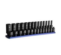 Capri Tools Set di bussole a impatto basso e profondo, 1/4", metriche, da 4 a 15 mm, 28 pezzi, con guida in alluminio billet