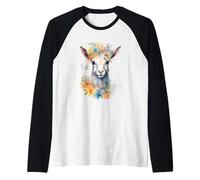 Capriccioso Acquerello Alpaca Floral Wreath Animal Art Maglia con Maniche Raglan