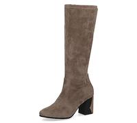CAPRICE Stivali alti da donna con tacco Memotion al ginocchio tacco a blocco Larghezza G, Marrone (Taupe Stretch), 38 EU