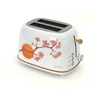 CAPRIZZE Tostapane Kaito con doppia fessura extra larga 3,8 cm e 13,5 cm di lunghezza 6 livelli di tostatura decorazione floreale ed effetto legno bianco opaco