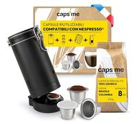 CAPS ME - Kit Completo Capsule Ricaricabili per Nespresso Original (1 Shaker + 3 Capsule Riutilizzabili in Acciaio Inox + 48 Coperchi in Carta + Caffè Premium) - Regalo Economico ed Ecologico