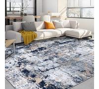 Capslpad Tappeto blu navy con motivo astratto, 200 x 300 cm, moderno, a pelo corto, morbida lana sintetica, lavabile, per interni, antiscivolo, minimalista, per soggiorno, camera da letto, ufficio