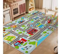 Capslpad Tappeto da gioco per bambini, 100 x 160 cm, antiscivolo, lavabile in lavatrice, strada cittadina, interattivo, tappeto educativo, per cameretta dei bambini, decorazione per soggiorno, colore
