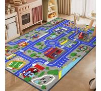 Capslpad Tappeto da gioco per bambini, 100 x 160 cm, antiscivolo, lavabile in lavatrice, strada cittadina, interattivo, tappeto educativo, per cameretta dei bambini, decorazione per soggiorno, blu