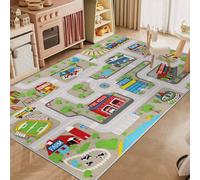 Capslpad Tappeto da gioco per bambini, 100 x 160 cm, antiscivolo, lavabile in lavatrice, strada cittadina, interattiva, tappeto educativo per asilo nido per la camera dei bambini, decorazione per