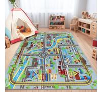 Capslpad Tappeto da gioco per bambini, 150 x 200 cm, antiscivolo, con vita in città, lavabile, tappetino da gioco a pelo corto, traffico, strada, apprendimento, area educativa, per camera dei bambini