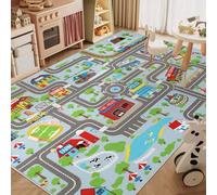 Capslpad Tappeto da gioco per bambini, 150 x 200 cm, antiscivolo, lavabile in lavatrice, strada cittadina, interattivo, tappeto educativo, per cameretta dei bambini, decorazione per soggiorno, colore