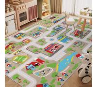 Capslpad Tappeto da gioco per bambini, 150 x 200 cm, antiscivolo, lavabile in lavatrice, strada cittadina, interattiva, tappeto educativo per asilo nido per la camera dei bambini, decorazione per