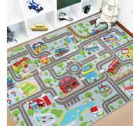 Capslpad Tappeto da gioco per bambini con città e strada, 150 x 200 cm, antiscivolo, lavabile in lavatrice, tappetino per esercizi, a pelo corto, per la stanza dei bambini, colore: blu pastello