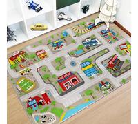Capslpad Tappeto educativo per bambini, 15 x 8 cm, con strada stradale e auto, grande area di gioco, per sala giochi, soggiorno, stanza dei bambini, colore marrone chiaro