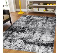 Capslpad Tappeto nero astratto, 120 x 180 cm, moderno a pelo corto, in finta lana, lavabile, per interni, antiscivolo, minimalista, per soggiorno, camera da letto, ufficio, cucina, arredamento