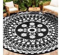 Capslpad Tappeto rotondo da esterno bohémien, 240 cm, impermeabile, reversibile, portatile, resistente ai raggi UV, in plastica, per interni ed esterni, rotondo, per tende, camper, cortile,