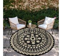 Capslpad Tappeto rotondo da esterno da 150 cm, impermeabile, reversibile, portatile, in plastica, stile bohémien, per interni ed esterni, per camper, campeggio, picnic, piscina, tenda, balcone,