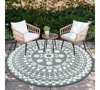 Capslpad Tappeto rotondo da esterno per patio, 1,8 m, reversibile, in paglia di plastica, leggero, per camper, campeggio, balcone, ponte, rimorchio, picnic, barbecue, grigio