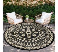 Capslpad Tappeto rotondo da esterno per patio, reversibile, in plastica, impermeabile, stile boho, per interni ed esterni, per camper, campeggio, picnic, piscina, tenda, balcone, spiaggia, ponte,