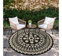 Capslpad Tappeto rotondo da esterno per patio, reversibile, in plastica, impermeabile, stile boho, per interni ed esterni, per camper, campeggio, picnic, piscina, tenda, balcone, spiaggia, ponte,