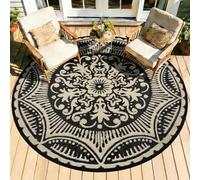 Capslpad Tappeto rotondo per esterni, Ø 150 cm, tappeto da balcone, in plastica, leggero, per picnic, campeggio, giardino, colore nero