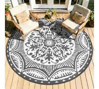 Capslpad Tappeto rotondo per esterni, diametro 150 cm, tappeto da balcone, in plastica, leggero, da picnic, per esterni, per balcone, picnic, campeggio, giardino, grigio