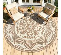 Capslpad Tappeto rotondo per esterni, diametro 150 cm, tappeto da balcone, in plastica, leggero, da picnic, per esterni, per balcone, picnic, campeggio, giardino, beige